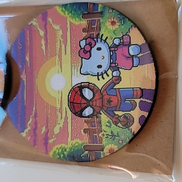 Cat And Spider Boy Handmade Reuseable Neoprene Set of 2 Car Coaster - Picture 3 of 4